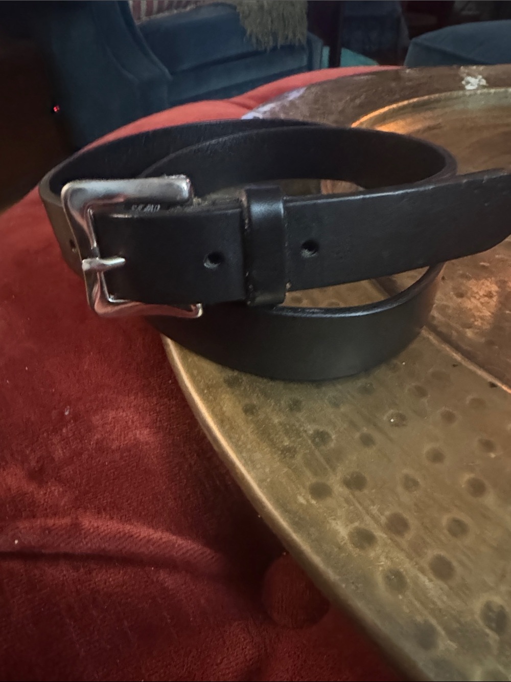 Eddie Bauer Black Leather Belt with Silver-Tone Buckle